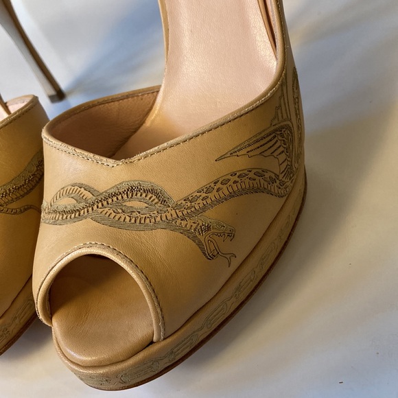 NWB Jean Paul Gaultier Embossed Leather Snake Heels Nude Platform Sandals 36.5 - Picture 3 of 16